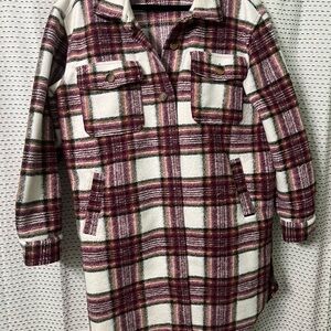 Maurices Burgundy and Cream Plaid Utility Jacket